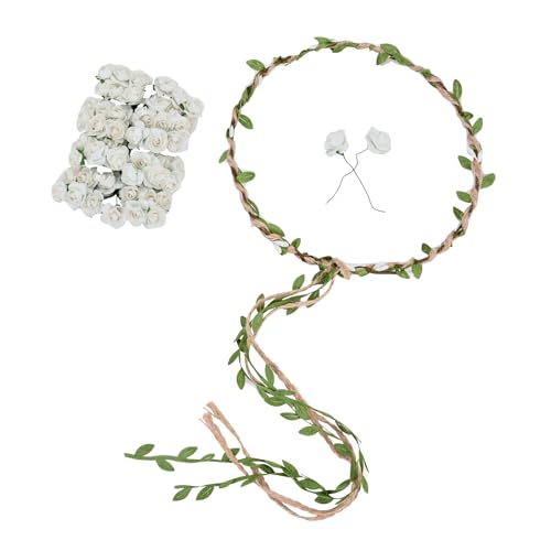 DDazzling Flower Crown Floral Wreath Headband Floral Garland Headbands photo props (White) - color: White