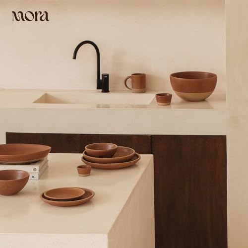 MORA Medium Plates Set of 4, 8.5 inch Ceramic Pottery Salad Plates - Microwave, Oven and Dishwasher Safe - Terracotta - color: Terracotta