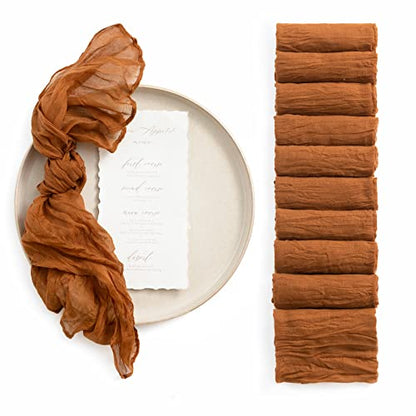 Ling's Moment Luxury Cloth Wedding Napkins - 19x19 Inch Reusable Cheesecloth Linen Napkins for Wedding Reception, Bridal Shower, Dinner Table - Washable, Durable (Set of 10), [Terracotta] - color: Or-brown Terracotta