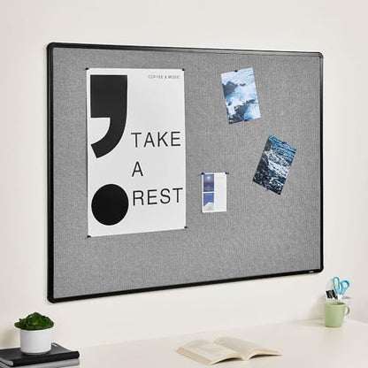 Staples Fabric Bulletin Board with Black Frame, 4 ft x 3 ft Wall Mounted Fabric Message Board for Office Home and Classroom - size: 36" x 48", style: Black Frame