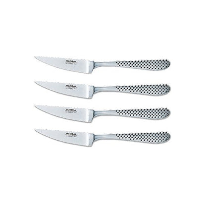 Global Forged 4 Piece Steak Knife Set, 3 1/2 inch Blade, Serrated, Molded Handles for Comfort, Lightweight Japanese Stainless Steel, Razor Sharp Edge, Made in Japan, GTF-4001