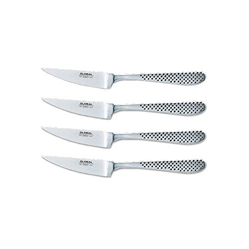 Global Forged 4 Piece Steak Knife Set, 3 1/2 inch Blade, Serrated, Molded Handles for Comfort, Lightweight Japanese Stainless Steel, Razor Sharp Edge, Made in Japan, GTF-4001