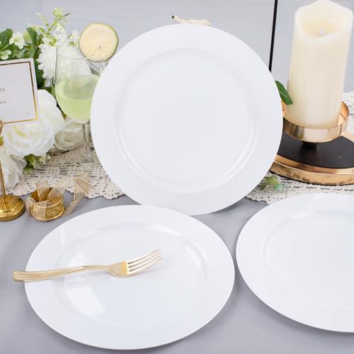 bUCLA 30PCS White Plastic Dinner Plates Disposable - Premium 10.25inch White Weddings and Party Dinner Plates - color: 10.25Inch-30pcs-White