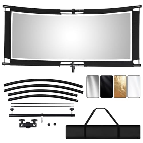 Clamshell Light Reflector/Diffuser with Carrying Case,40"X20" (4 Color in 1) Arclight Curved Eyelighter Lighting Diffuser for Photography Portrait Studio Video Shooting,Black/White/Gold/Silver - size: 40"X20"