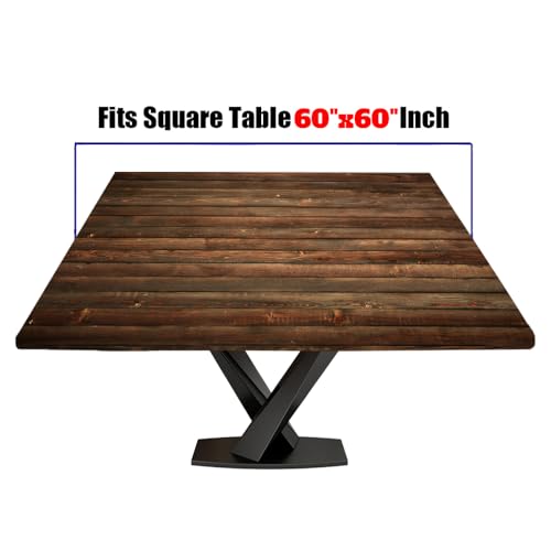 Square Fitted Tablecloth with Elastic Wooden Dark Texture Background Table Covers for Kitchen Dinner Picnic Party, Fitted for 60"x60" Square Table, Style 11 - color: Wooden Texture 1, size: 60" x 60" (Square)