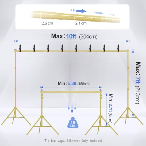 EMART Backdrop Stand 10x7ft(WxH) Photo Studio Adjustable Background Stand Support kit with 2 Crossbars, 8 Clamps, 2 Sandbags and Carry Bag for Parties, Events Decoration, Wedding -Titanium Gold - color: Titanium Gold, size: 10x7ft