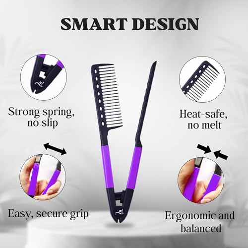 Herstyler Hair Straightening Comb - Straightener Comb for Flat Iron - Makes Styling Easy - Get Straight Hair in Minutes (Purple) - color: Purple