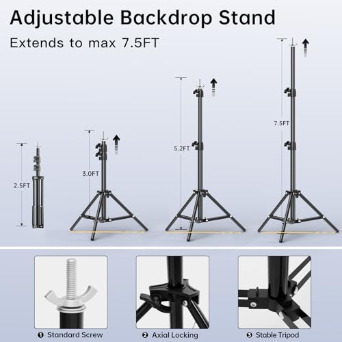 BEIYANG Backdrop Stand, 7.5 FT x 10 FT Adjustable Photography Background Support System Kit with Carrying Bag for Photo Video Studio - size: 7.5*10FT