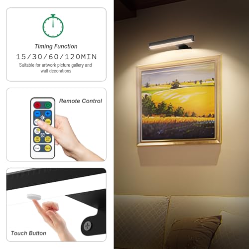 6Pack Wireless Picture Light for Wall Battery Operated Wall Sconces with Remote 3 Lighting LED Painting Light Timer&Dimmable Art Display Lights for Picture Gallery Posters Living Room Home Decor - size: 6Pack Black