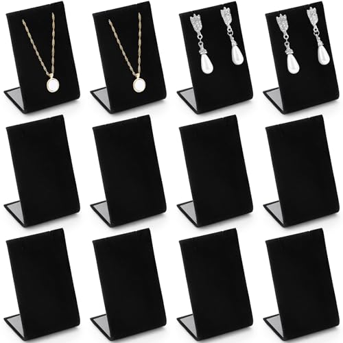 RattanView 12 Pieces Velvet Earring Display Stand Necklace Pendant Jewelry Stand Showcase Organizer Display Holder for Earring Pendant Accessory Rack(Black,Straight Style,Velvet) - color: Black, style: Straight Style
