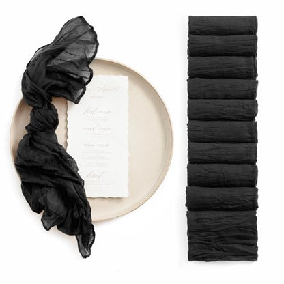 Ling's Moment Luxury Cloth Wedding Napkins - 19x19 Inch Reusable Cheesecloth Linen Napkins for Wedding Reception, Bridal Shower, Dinner Table - Washable, Durable (Set of 10), [Black] - color: Blk-black