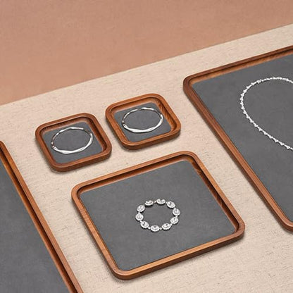 Solid Wood Jewelry Display Flat Tray for Rings Earrings Necklace Bracelet, Jewelry Photograph Display(Grey,S) - color: Grey, size: 10 * 10 * 1.5cm