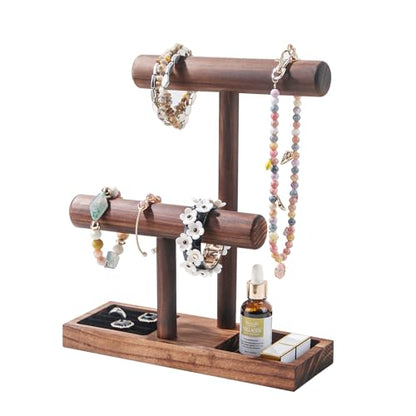 Bracelet Holder, Bracelet Display Stand for Vendors, T-Bar Necklace Scrunchie Wooden Storage Rack, Bangle Watch Jewelry Display Tower (2 Tier) - size: 2 Tier