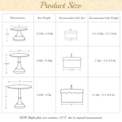 HBlife 3-PCS Silver Cake Stand Set (8"/10"/12" Plate) for 6-10 Inch Cakes, Perfect Dessert Table Display Set, Cupcake&Cake Stands for Party, Wedding, Birthday, Baby Shower, Anniversary (Metal) - color: Silver