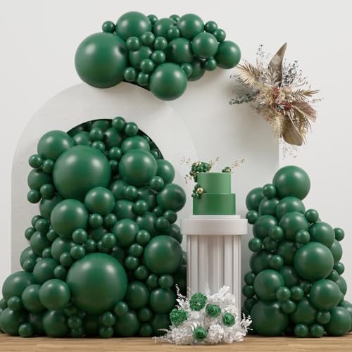 Emerald Green Double Stuffed balloons Different Size 115Pcs 5/10/12/18 Inch Dark Green Balloons Balloon Garland Arch kit for Birthday Baby Shower Jungle Safari Christmas Party - color: Emerald Green