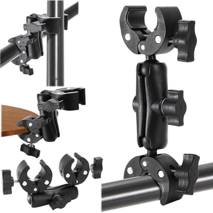 Foraineam Double Mount Camera Clamp Bracket, Umbrella Mount Motorcycle Bike Handlebar Clamps, Super Clamp Monitor Magic Arm, Crab Plier Clip for Desktop, Wagon, Selfie Stick, Photo Studio Light Stand