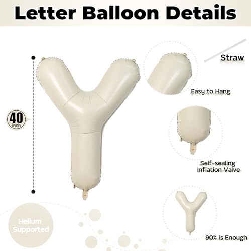 40 Inch Beige BOY Balloons, Large Cream White Sand BOY Balloon Letters with Ribbon, Ivory Alphabet Boy Balloon for Him Birthday Baby Boys Shower Boy or Girl Gender Reveal Party Decorations Supplies - color: Cream - Boy