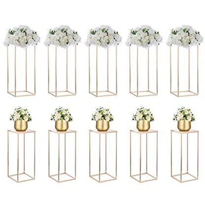 Nuptio Gold Vases - 10 Pcs, 23.6 Inch Tall, Geometric, Wedding Centerpieces for Tables - color: Gold, size: 23.6 inch - 10 PCS