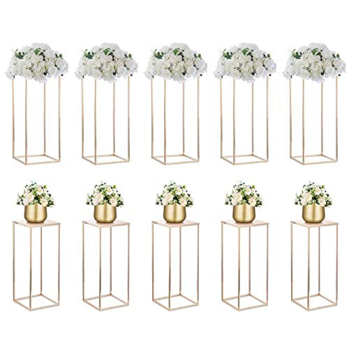 Nuptio Gold Vases - 10 Pcs, 23.6 Inch Tall, Geometric, Wedding Centerpieces for Tables - color: Gold, size: 23.6 inch - 10 PCS