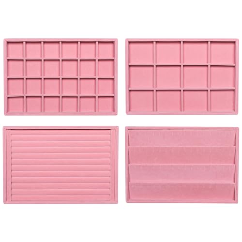 Frebeauty Stackable Velvet Jewelry Organizer Trays for Drawers Inserts Jewelry Storage Tray Display Case, Stud Earrings Bracelets Necklace Rings Accessories Trays for Women(Set of 4)(Pink) - color: Pink, size: Set 4