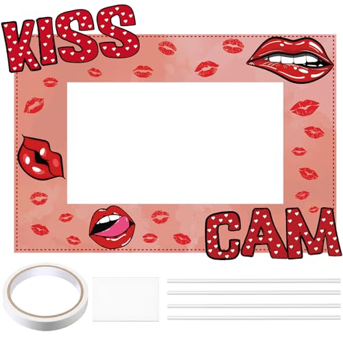 RattanView Large Size Wedding Poto Booth Props, 31.5 X21.6in Kiss Cam Frame Cardboard Cutout Valentines Photo Booth Photography for Galentines Day Party Wedding Birthday Decorations(Lip Print) - style: Lip Print