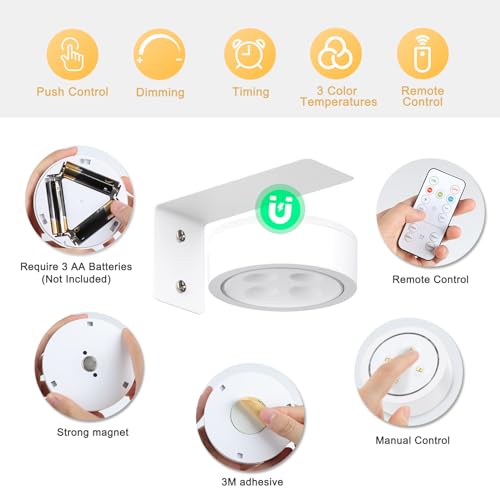 4-Pack Battery Picture Lights, Remote Painting Light for Art Disaplay,Magnetic LED Wall Picture Light, Dimmable & Timer, 3 Lighting Modes Art Display Light for Gallery Dartboard Frame Pictures, White - color: White 4 Pack