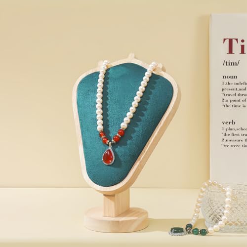 Natural Body Wood Necklace Display Stand with Green Flannelette Soft Mat Necklace Holder Organizer Desktop Stand for Home Store Dresser-3.3"x5.8"x8.4" - color: Natural-Green, size: 3.3"x5.8"x8.4"