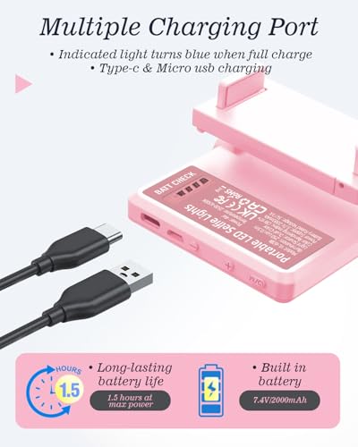 60 LED Portable Selfie Light Video Conference Lighting with Clip & Camera Tripod Adapter Rechargeable 2000mAh CRI 97+, 3 Light Modes for Phone iPhone Webcam Laptop Photo Makeup (Pastel Pink)