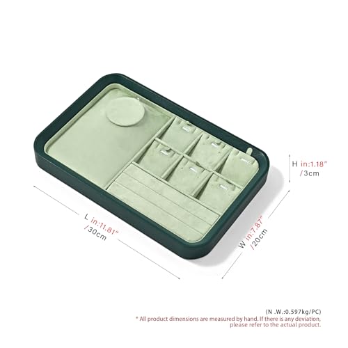 Oirlv Jewelry Display Tray for Vendors Velvet Jewelry Tray with Compartments for Rings and Necklaces(Green) - color: Green P21701