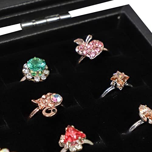 Wudygirl 100 Slot Ring Holder Display Case - Black Jewelry Organizer with Transparent Lid - style: 100 Slot Ring Tray