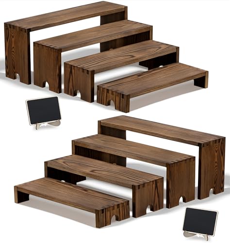 HBlife 2 Set Widened Wood Display Risers for Vendor Events, Stackable Modular Cupcake Stand Buffet Risers, Dessert Table Display Set, Tiered Display Shelves for Perfume/Figures/Collectibles, Charcoal