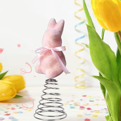 Easter Tree Topper Decorations,Festival Moss Rabbit Spring Ornament,Spring Bunny Topper - for Home Farmhouse Porch Mantel Cabinet Centerpiece Party Gathering Basket Celebration - color: Pink
