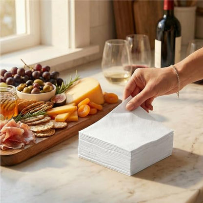 AH AMERICAN HOMESTEAD Cocktail Napkins-Disposable Beverage/Bar Napkins-White Linen-Like Square Napkins-Eco-Friendly & Compostable-Everyday Use, Party or Wedding 4.75inch x 4.75inch (100 Count, White) - color: White, size: 4.75 x 4.75