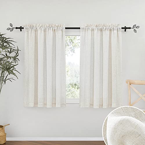 RYB HOME Natural Linen Curtains for Living Room Bedroom, Light Filtering Lightweight Short Window Treatments Boho Country Rustic Semi Sheer Drapes, W 34 x L 45 inches, Linen, 2 Panels Set - color: Linen, size: 34"W x 45"L (Pack of 2)