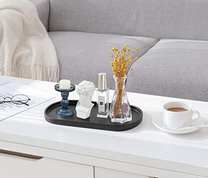 Luxspire Bathroom Vanity Tray for Countertop, Oval Kitchen Soap Dispenser and Toiler Tank Trays, 11.4“ Resin Vanity Organizer for Lotion Bottles, Perfume, Jewelry, Dresser, Medium, Matte Black - color: Matte Black, style: Medium