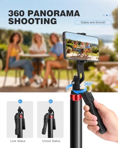 71" Phone Tripod Selfie Stick for iPhone/Android/Camera, Cell Phone Tripod Stand with Wireless Remote Control, Extendable Phone Mount 360° Rotation - style: 4-Feet Tripod