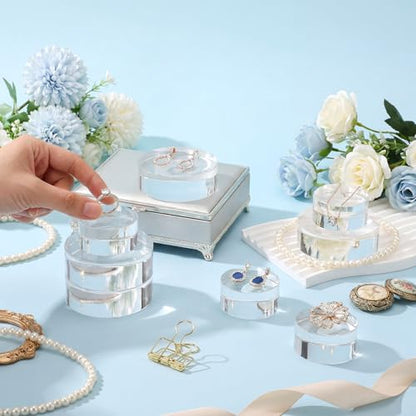 Remerry 8 Pcs Acrylic Round Blocks for Display Clear Polished Blocks Display Clear Acrylic Edge Polished Base Exhibition Riser for Table Showing Cosmetics Collectibles (1 x 1 x 1 Inch,3 x 3 x 1 Inch) - size: 1 x 1 x 1 Inch,3 x 3 x 1 Inch