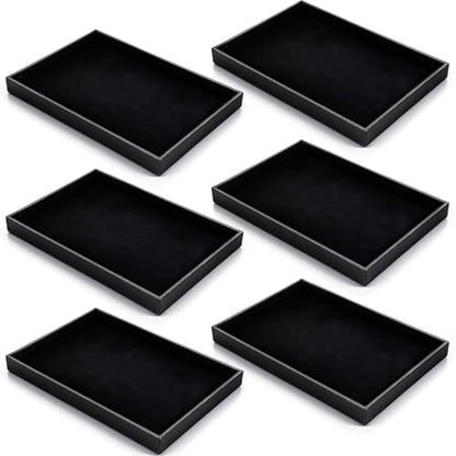 6PCS Black Velvet Stackable Jewelry Trays, Jewelry Organizer Tray for Drawers, Countertop & Dresser, Soft Showcase Trays for Rings, Necklaces, Earrings (Velvet Lining)