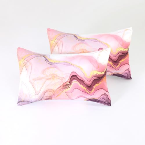 Kids Pink Marble Sheets Set Queen Soft Microfiber Kids Girls Modern Bedding Set Glitter Pink and Gold Bedding Set Modern Abstract Art Sheets for All Ages - color: Marble Pink-a, size: Queen