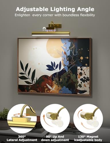 16in Wireless Picture Light with Remote, Battery Operated Picture Lights for Wall 5000mAh, 3 Color Modes and Dimmable LED Art Lighting with Timer for Painting, Frame, Gallery, Bedroom (Gold-1Pack) - color: Gold, size: 1Pack-16in