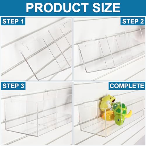 Suzile 4 Pack Clear Slatwall Acrylic Retail Tray 3 Compartment Dump Bin Acrylic Storage Caddy Product Storage Display Tray Slatwall Shelves Organizer for School Business Shop (12.25" W X 5" D X 4" H)