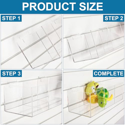 Suzile 4 Pack Clear Slatwall Acrylic Retail Tray 3 Compartment Dump Bin Acrylic Storage Caddy Product Storage Display Tray Slatwall Shelves Organizer for School Business Shop (12.25" W X 5" D X 4" H)