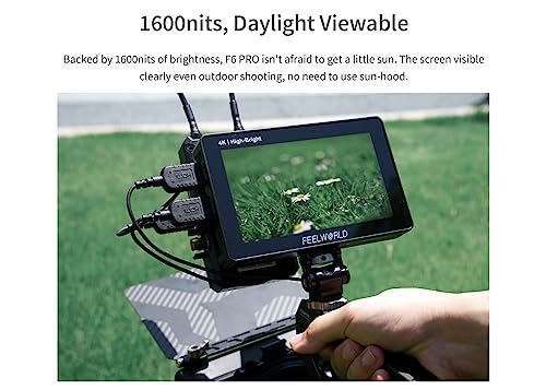 FEELWORLD F6 Pro +NP-F970 Battery, Charger, Storage Case kit, 5.5 Inch 4K HDMI Touch Screen On-Camera Monitor 1600nits High Bright FHD 1920x1080 Filed Monitor with F970 External Install and Power kit