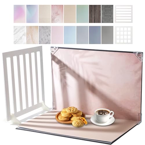 Product Photography Backdrops with Shadow Boards, 8Pcs 16 Curated Patterns Photography Prop Kit, Portable Small Photo Backdrop Board and PVC-Coated UGC Backdrops for Food Jewelry Mini Items, 16x11.5in