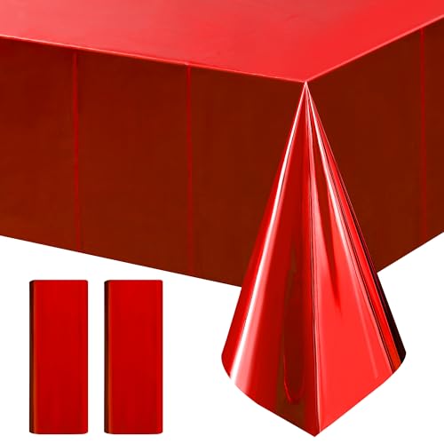 2pcs Red Foil Tablecloth 54*72 Inch Plastic Christmas Carnival Birthday Party Table Cloths Disposable Waterproof Table Cover for Graduation Anniversary Wedding Baby Shower Bridal Party Supplies - color: Red