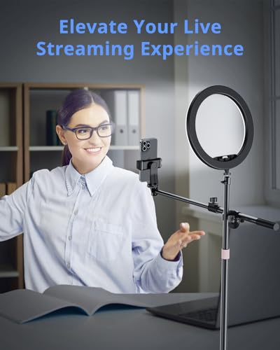 UBeesize 12" Ring Light with Overhead Phone Mount, LED Ring Light with Phone Holder and Stand, Desk Light Ring for iPhone,Cameras, Selfie Light for Live Streaming,Video Recording, Content Creation - size: 12in-Desk