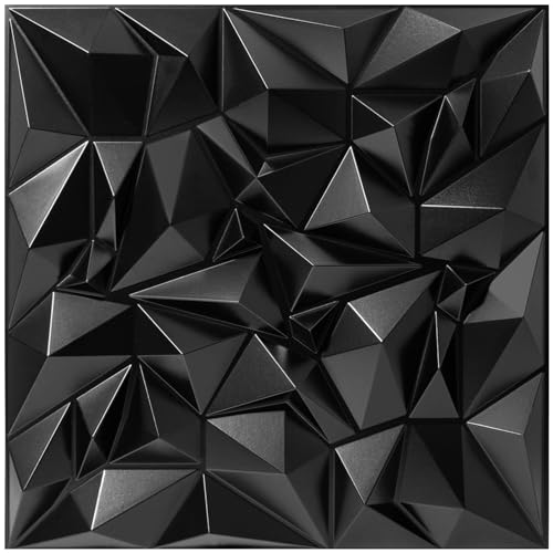 TroyStudio Acoustic Sound Diffuser Panels, 19.7 X 19.7 X 1 inches 12 Pcs Black PVC Plastic 3D Wall Panel, Recording Studio Acoustical Treatment Diffusion panel, Art Decorative Ceiling Tiles - color: Clutter, Black