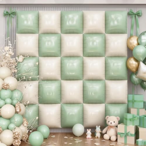 HILAVO Sage Green Square Foil Balloon Wall, 20 PCS Double Sided Mint and Beige Square Balloon Wall Backdrop for Gender Neutral Baby Shower Wedding Jungle Safari Woodland Birthday Party Decoration - color: Cream Mint