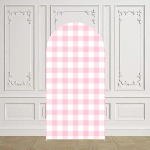 6FT Pink Plaid Arch Backdrop Cover Chiara for Girls Birthday Strawberry Theme Party Baby Shower Decoration(6x2.6ft,No Frame No Zipper) - size: 2.6x6ft