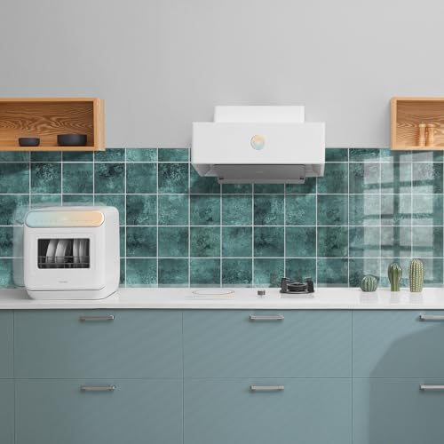 Peel and Stick Tiles for Kitchen Backsplash, New Upgrade Design 9" x9" SPC Square Marble Tiles, Marble Green Premium Mosaic Tiles(5-Sheet) - color: Green, size: 5-sheet